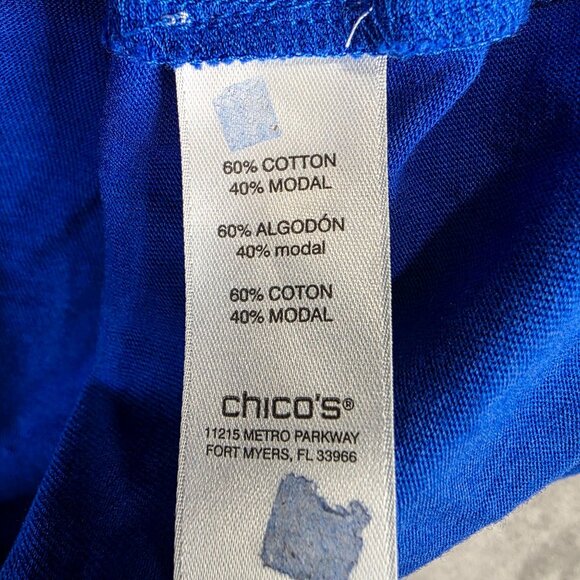 Womens Chico's Blue Knit Blouse Short Sleeve Round Neck Cotton Blend Size 3 - Picture 4 of 9
